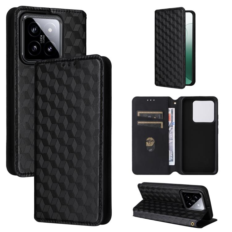 

For Xiaomi 14 Cubic Grid Texture Flip Leather Phone Case(Black)