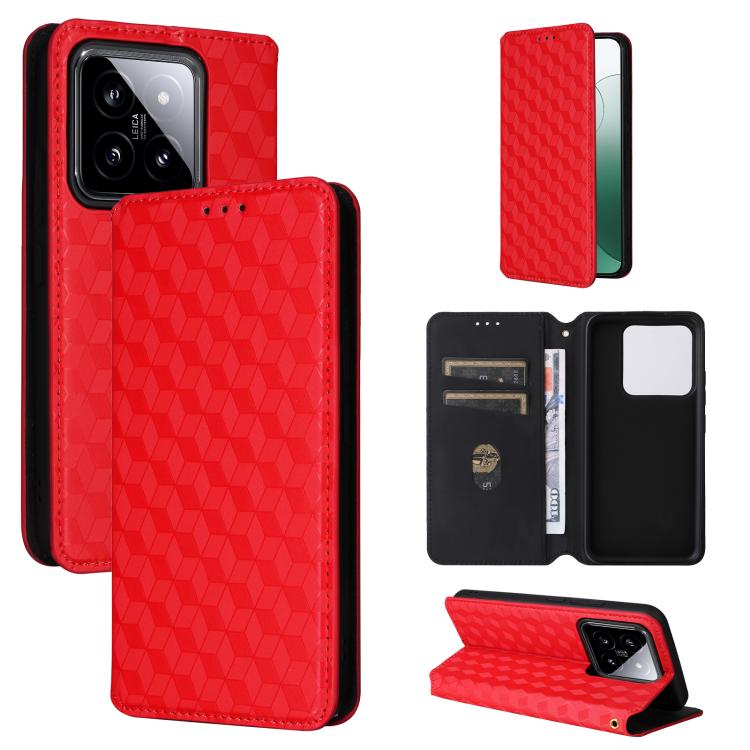 

For Xiaomi 14 Cubic Grid Texture Flip Leather Phone Case(Red)