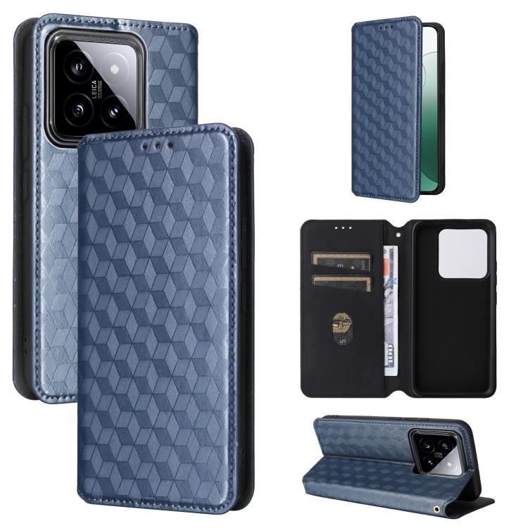 

For Xiaomi 14 Cubic Grid Texture Flip Leather Phone Case(Blue)