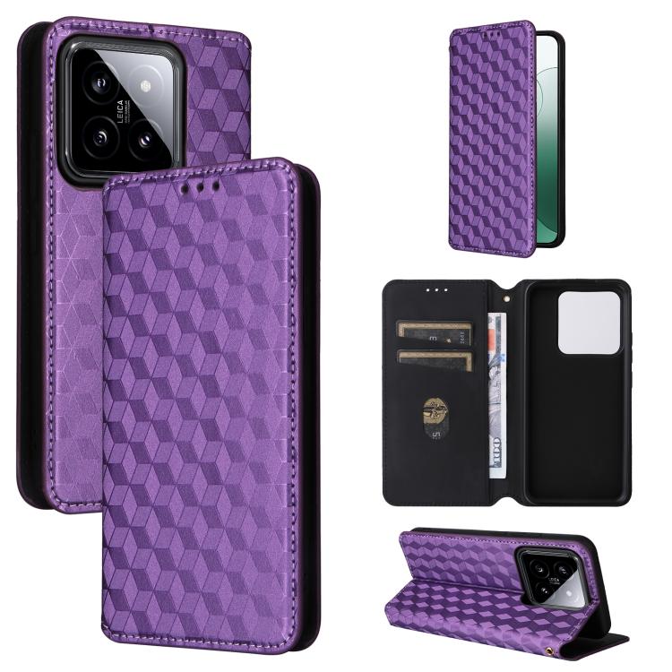 

For Xiaomi 14 Cubic Grid Texture Flip Leather Phone Case(Purple)