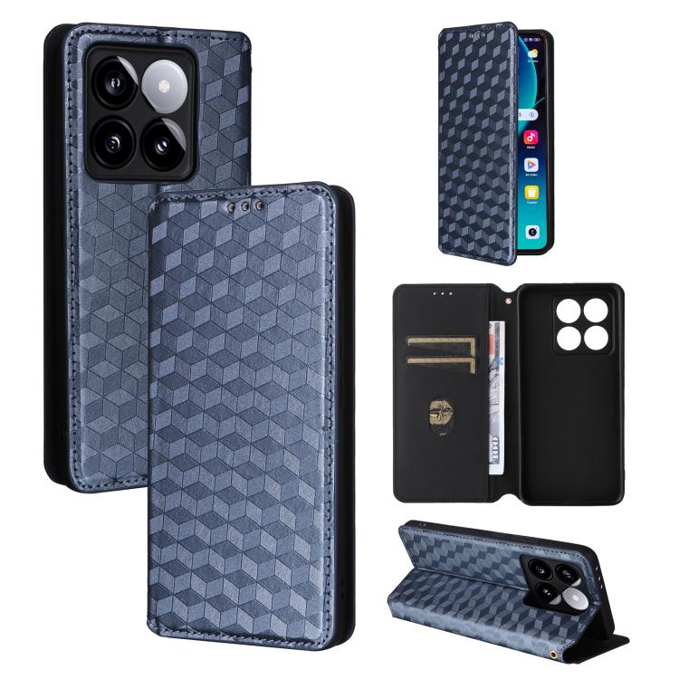 

For Xiaomi 14T Cubic Grid Texture Flip Leather Phone Case(Blue)