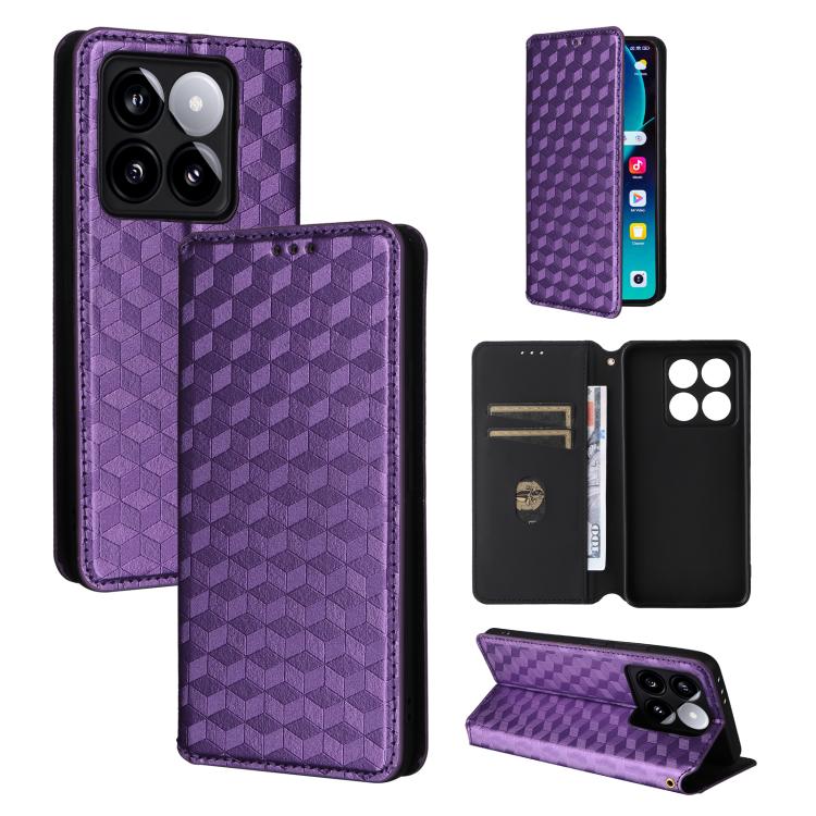 

For Xiaomi 14T Cubic Grid Texture Flip Leather Phone Case(Purple)