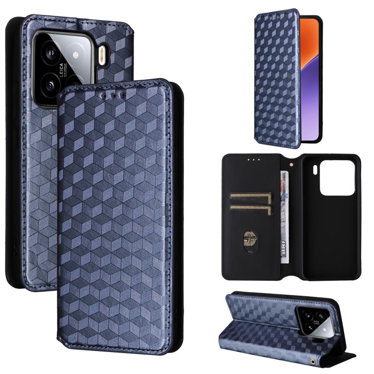 

For Xiaomi 15 Pro Cubic Grid Texture Flip Leather Phone Case(Blue)