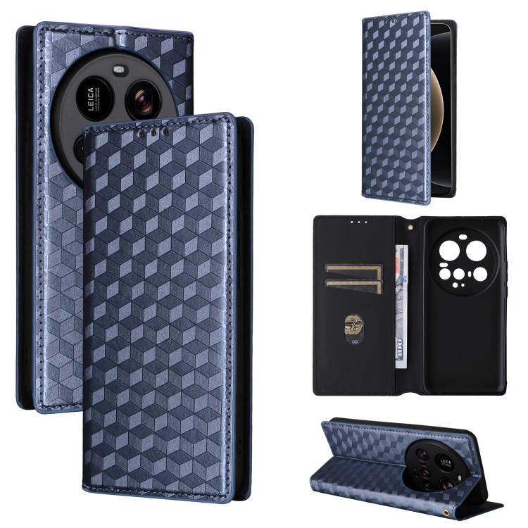 

For Xiaomi 15 Ultra Cubic Grid Texture Flip Leather Phone Case(Blue)