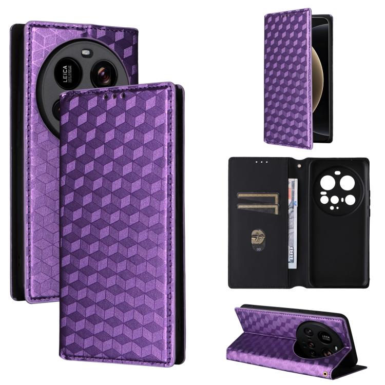 

For Xiaomi 15 Ultra Cubic Grid Texture Flip Leather Phone Case(Purple)