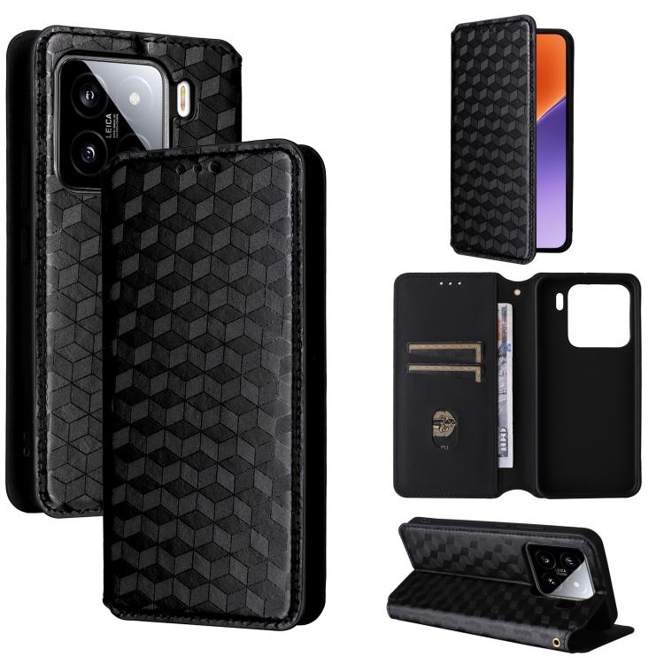 

For Xiaomi 15 Cubic Grid Texture Flip Leather Phone Case(Black)