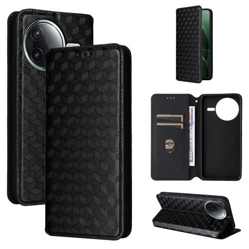 

For Xiaomi Poco F7 Pro / F7 Ultra Cubic Grid Texture Flip Leather Phone Case(Black)