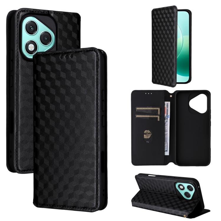 

For Honor 400 Lite 5G Cubic Grid Texture Flip Leather Phone Case(Black)