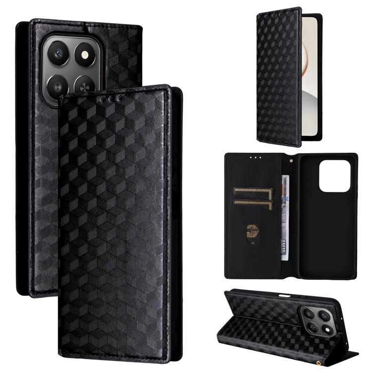 

For Honor 400 Smart 5G Cubic Grid Texture Flip Leather Phone Case(Black)