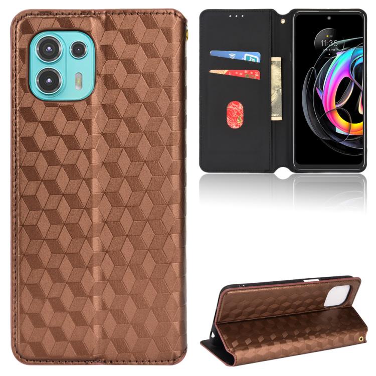 

For Motorola Edge 20 Lite Cubic Grid Texture Flip Leather Phone Case(Brown)