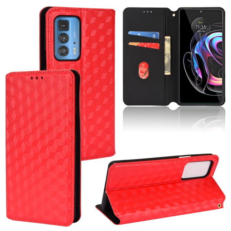 

For Motorola Edge 20 Pro Cubic Grid Texture Flip Leather Phone Case(Red)