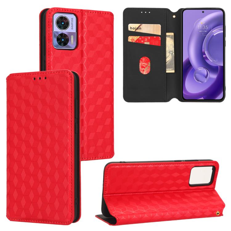 

For Motorola Edge 30 Neo Cubic Grid Texture Flip Leather Phone Case(Red)