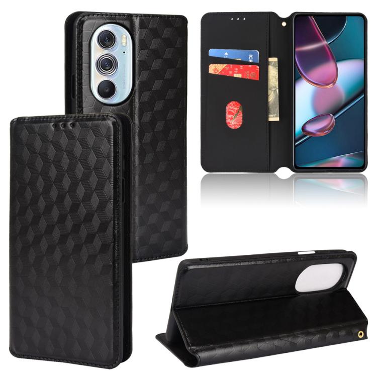 

For Motorola Edge 30 Pro / Edge X30 Cubic Grid Texture Flip Leather Phone Case(Black)