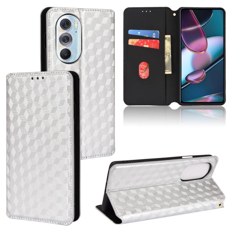 

For Motorola Edge 30 Pro / Edge X30 Cubic Grid Texture Flip Leather Phone Case(Silver)