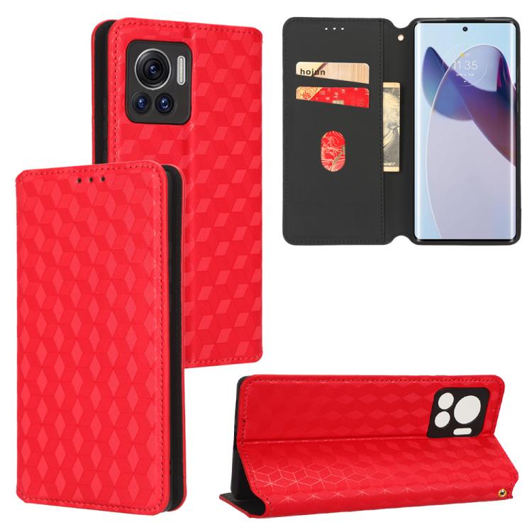 

For Motorola Edge 30 Ultra / Moto X30 Pro Cubic Grid Texture Flip Leather Phone Case(Red)