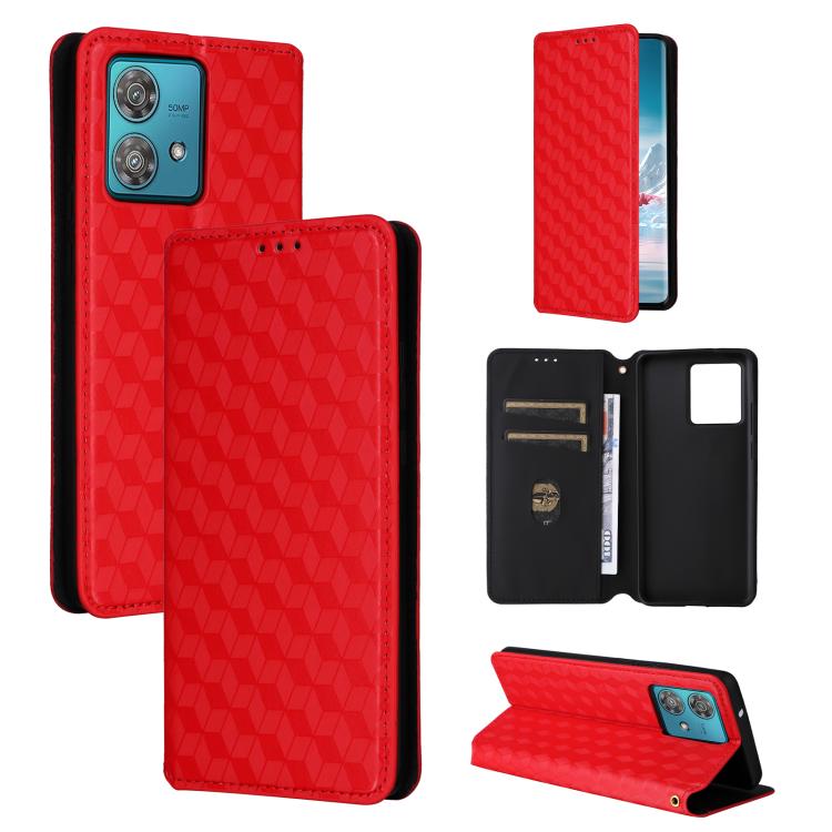 

For Motorola Edge 40 Neo 5G Cubic Grid Texture Flip Leather Phone Case(Red)