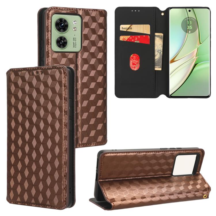 

For Motorola Edge 40 Cubic Grid Texture Flip Leather Phone Case(Brown)