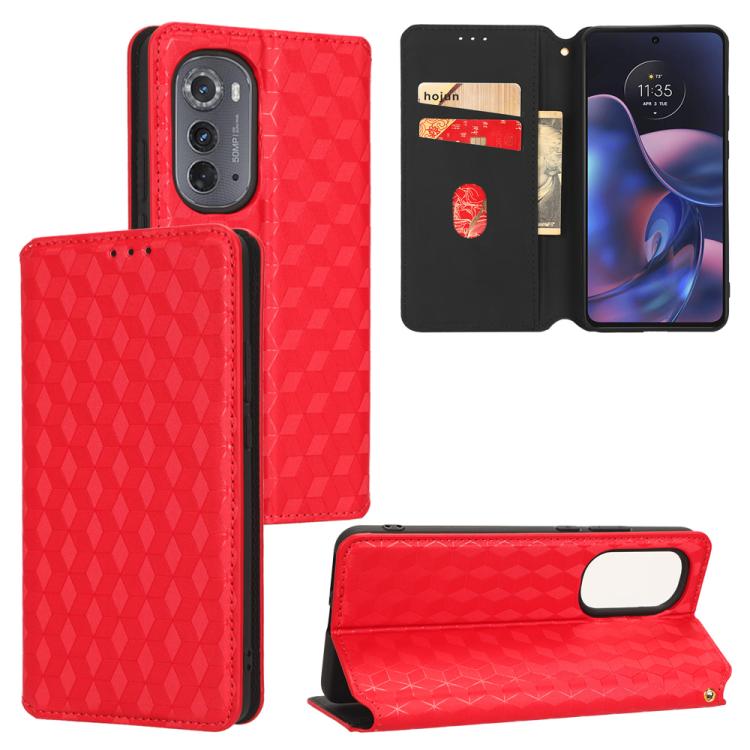 

For Motorola Edge 2022 Cubic Grid Texture Flip Leather Phone Case(Red)