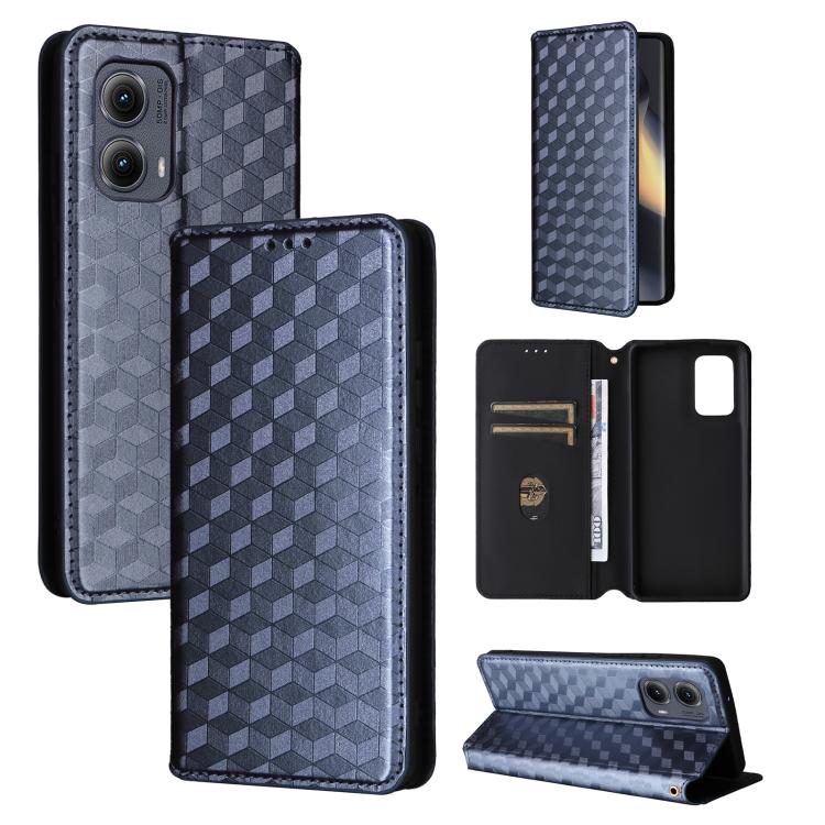 

For Motorola Edge 2024 Cubic Grid Texture Flip Leather Phone Case(Blue)