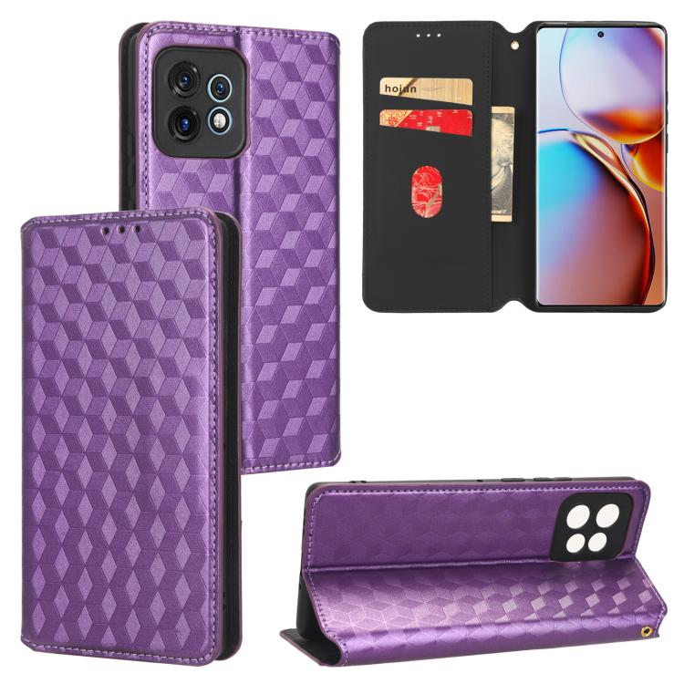 

For Motorola Edge+ 2023 / Edge 40 Pro Cubic Grid Texture Flip Leather Phone Case(Purple)