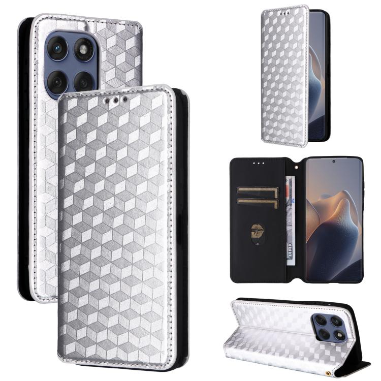 

For Motorola Edge 60 Fusion Cubic Grid Texture Flip Leather Phone Case(Silver)