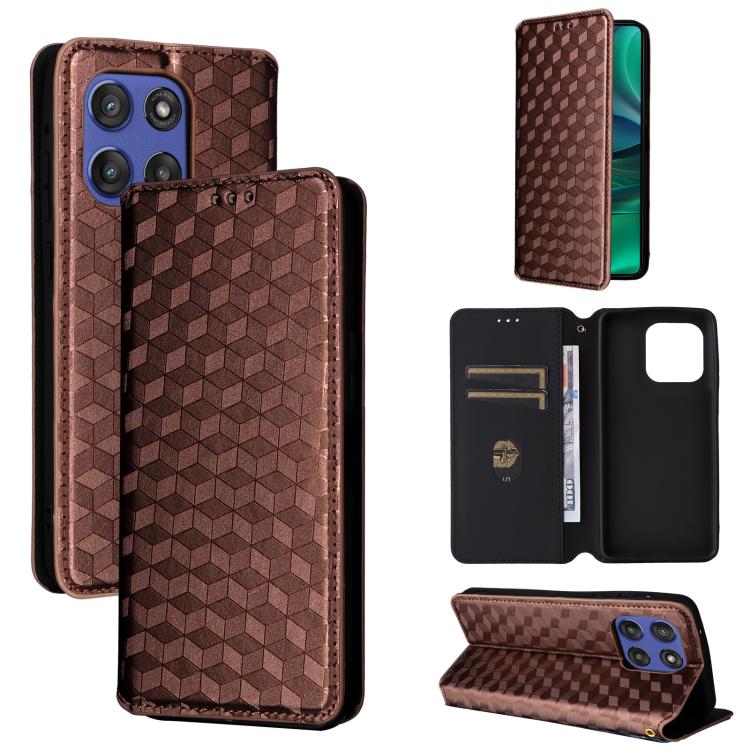 

For Motorola Edge 60 Stylus Cubic Grid Texture Flip Leather Phone Case(Brown)