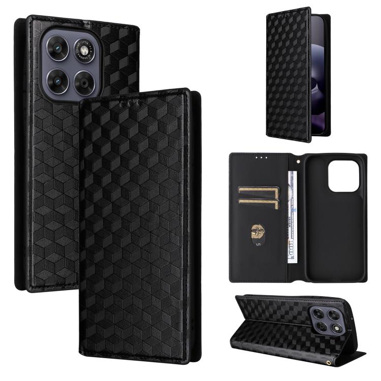 For Motorola Moto G Max / G87 / G77 / G67 5G Cubic Grid Texture Flip Leather Phone Case(Black)