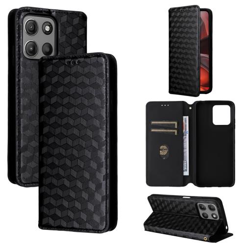 

For Motorola Moto G15 4G / G15 Power 4G Cubic Grid Texture Flip Leather Phone Case(Black)