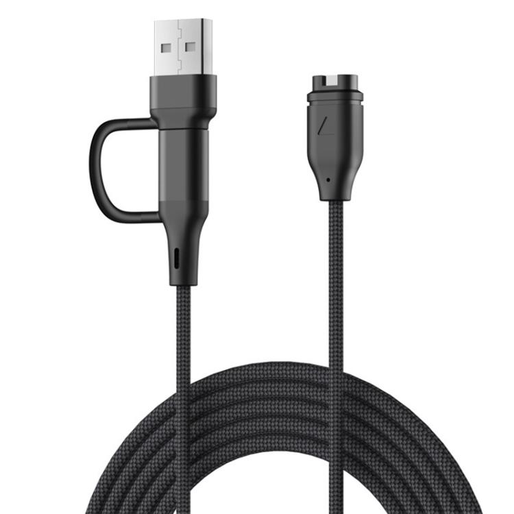 

For Garmin Fenix 8 / 7X / 6S Pro xDfind 2 in 1 Type-C and USB-A Ports Watch Charging Cable, Length: 1m(Black)