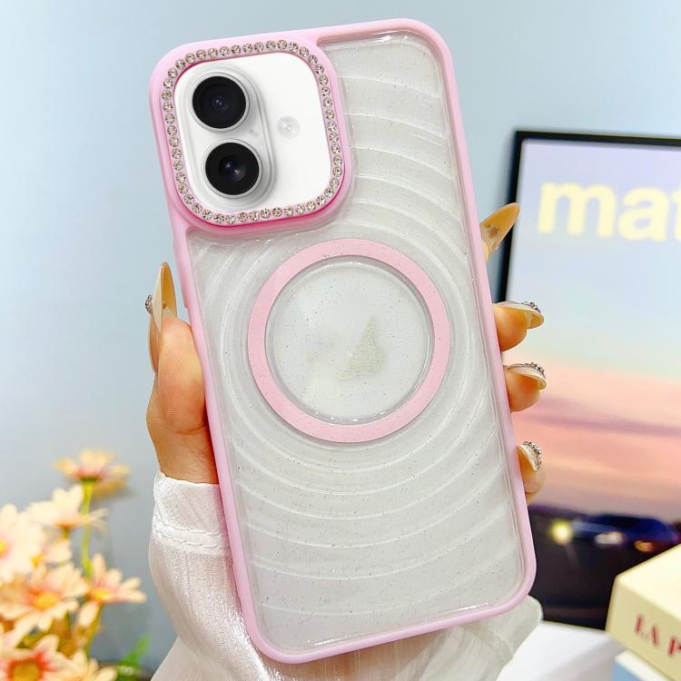 

For iPhone 16 Transparent Glitter Starry Sky Top Diamond Frosted MagSafe Phone Case(Pink)