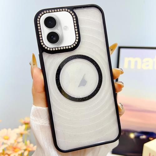 

For iPhone 16 Transparent Glitter Starry Sky Top Diamond Frosted MagSafe Phone Case(Black)