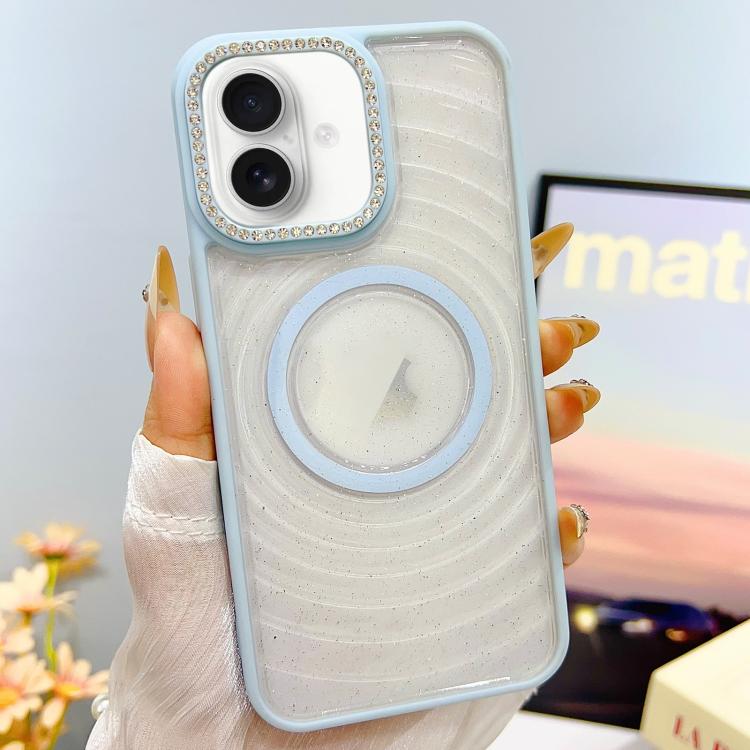 

For iPhone 16 Transparent Glitter Starry Sky Top Diamond Frosted MagSafe Phone Case(Blue)