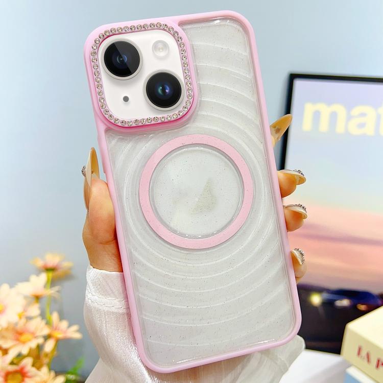 

For iPhone 15 Transparent Glitter Starry Sky Top Diamond Frosted MagSafe Phone Case(Pink)