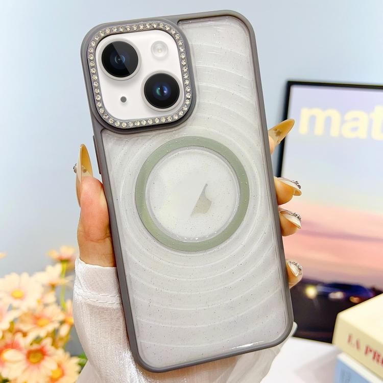 

For iPhone 15 Transparent Glitter Starry Sky Top Diamond Frosted MagSafe Phone Case(Titanium)