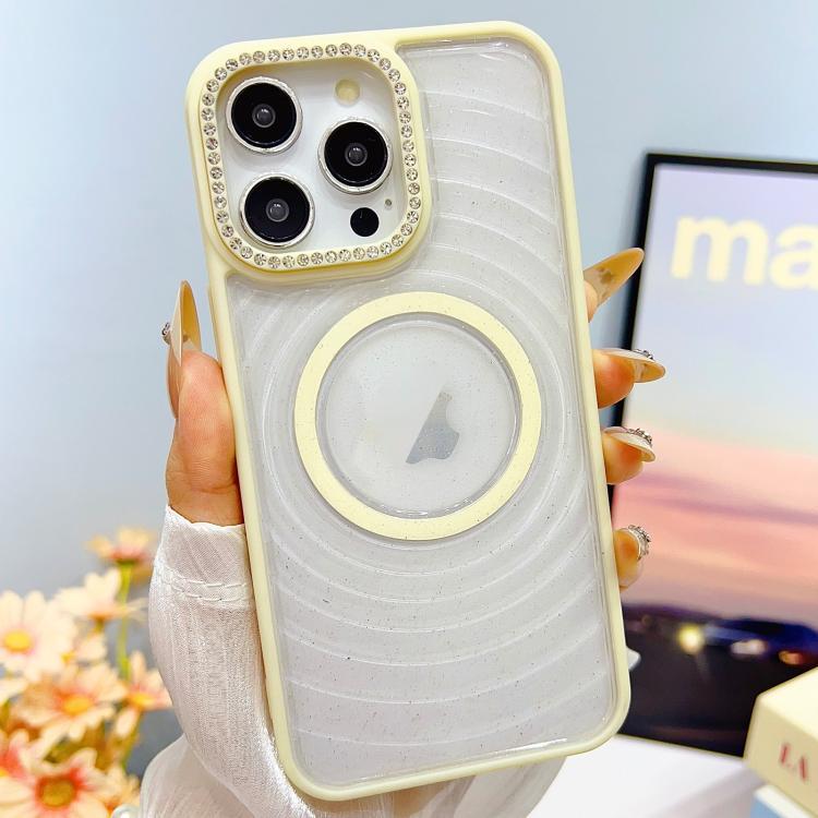 

For iPhone 14 Pro Max Transparent Glitter Starry Sky Top Diamond Frosted MagSafe Phone Case(Cream Yellow)