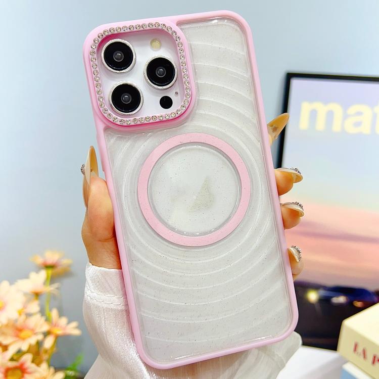 

For iPhone 13 Pro Max Transparent Glitter Starry Sky Top Diamond Frosted MagSafe Phone Case(Pink)
