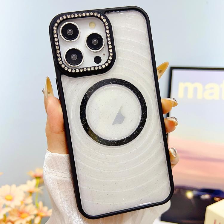 

For iPhone 13 Pro Transparent Glitter Starry Sky Top Diamond Frosted MagSafe Phone Case(Black)
