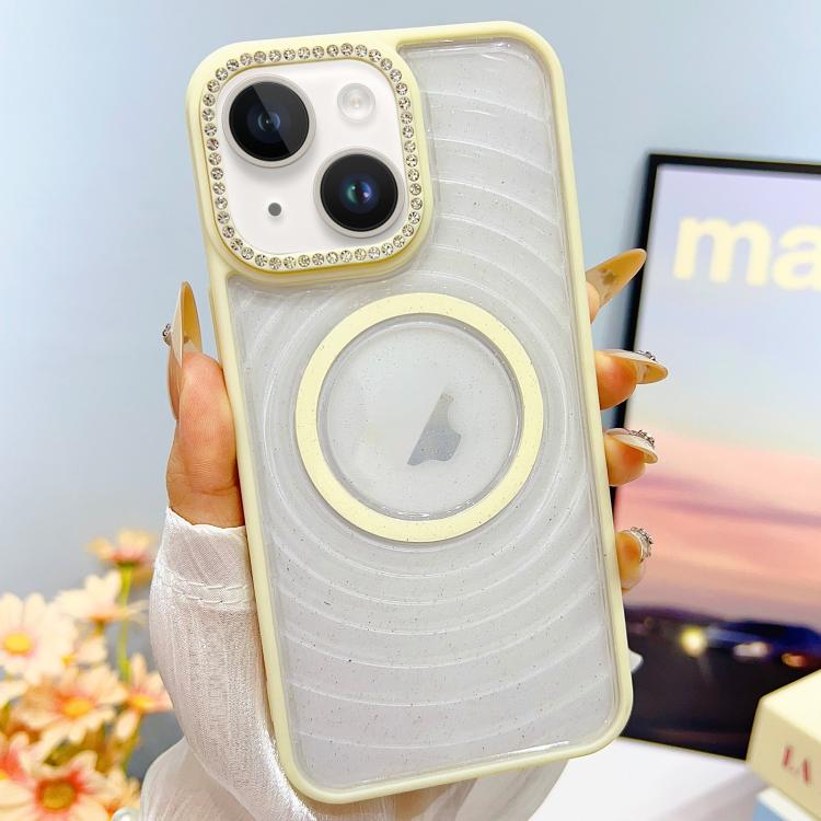 

For iPhone 13 Transparent Glitter Starry Sky Top Diamond Frosted MagSafe Phone Case(Cream Yellow)