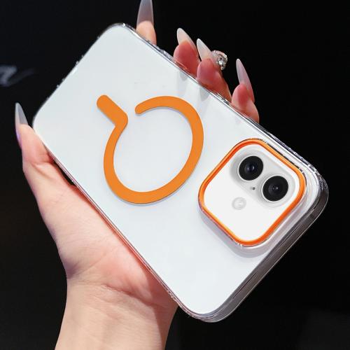

For iPhone 16 High Transparency PC MagSafe Phone Case(Orange)