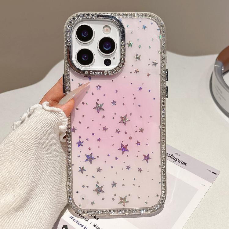 

For iPhone 16 Pro Holographic Starry Pattern TPU Hybrid IMD Full Coverage Phone Case(Pink)