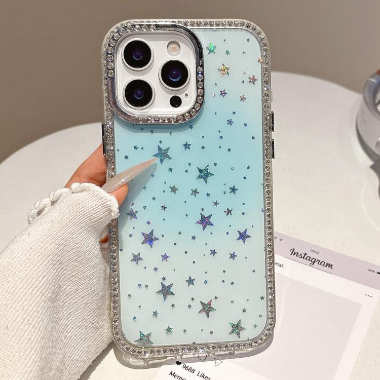 

For iPhone 16 Pro Holographic Starry Pattern TPU Hybrid IMD Full Coverage Phone Case(Blue)