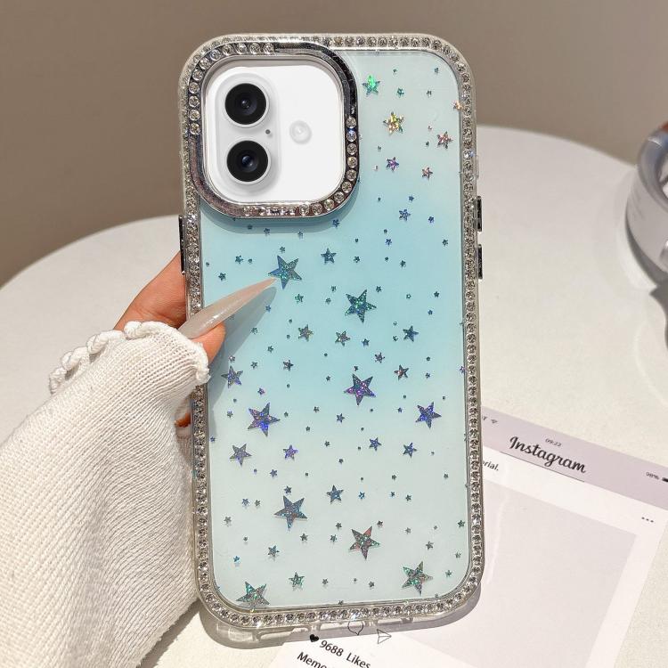 

For iPhone 16 Plus Holographic Starry Pattern TPU Hybrid IMD Full Coverage Phone Case(Blue)