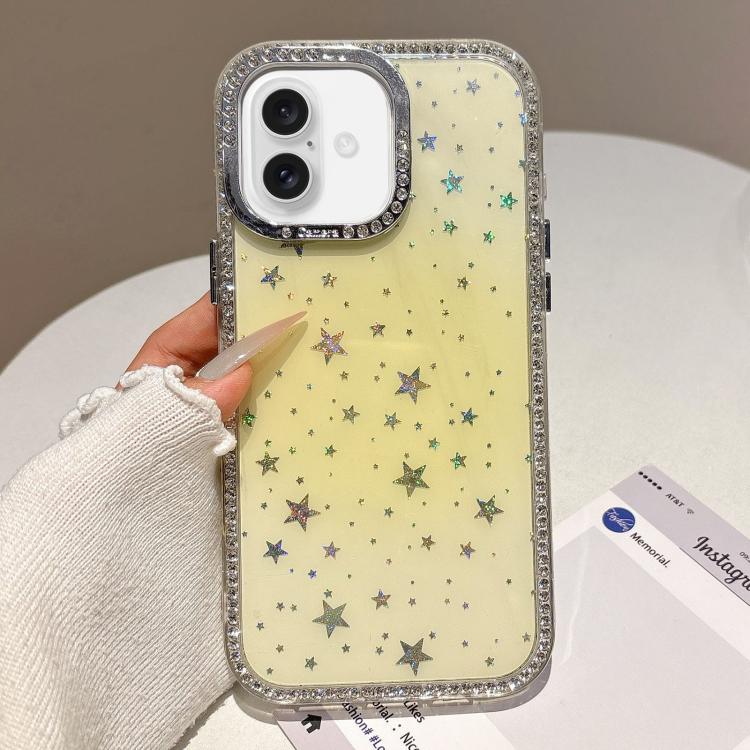 

For iPhone 16 Plus Holographic Starry Pattern TPU Hybrid IMD Full Coverage Phone Case(Orange)