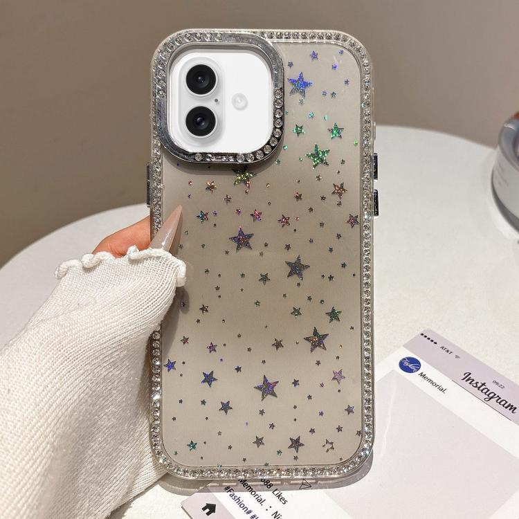 

For iPhone 16 Holographic Starry Pattern TPU Hybrid IMD Full Coverage Phone Case(Brown)