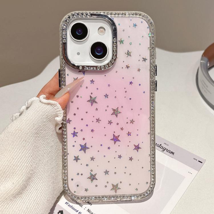 

For iPhone 15 Plus / 14 Plus Holographic Starry Pattern TPU Hybrid IMD Full Coverage Phone Case(Pink)