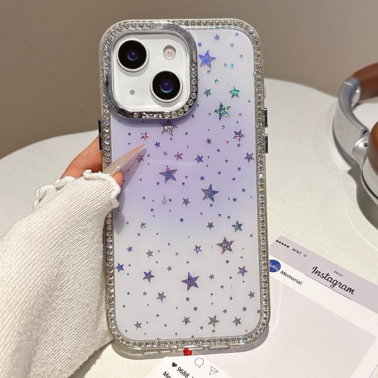 

For iPhone 15 Plus / 14 Plus Holographic Starry Pattern TPU Hybrid IMD Full Coverage Phone Case(Purple)