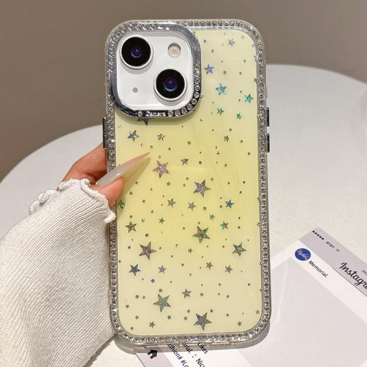 

For iPhone 15 Holographic Starry Pattern TPU Hybrid IMD Full Coverage Phone Case(Orange)