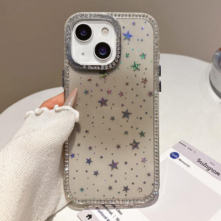 

For iPhone 15 Holographic Starry Pattern TPU Hybrid IMD Full Coverage Phone Case(Brown)