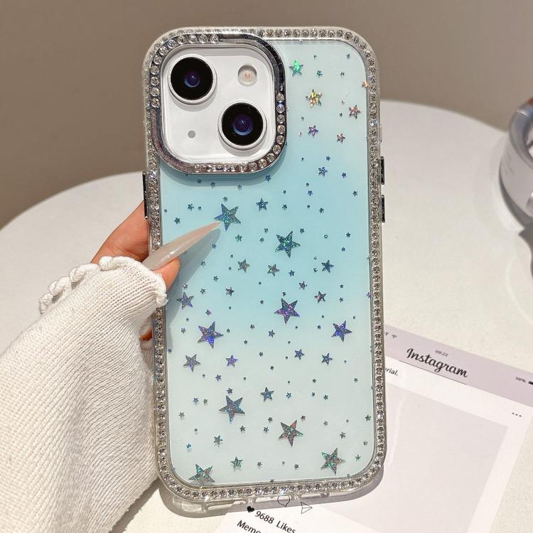 

For iPhone 13 / 14 Holographic Starry Pattern TPU Hybrid IMD Full Coverage Phone Case(Blue)
