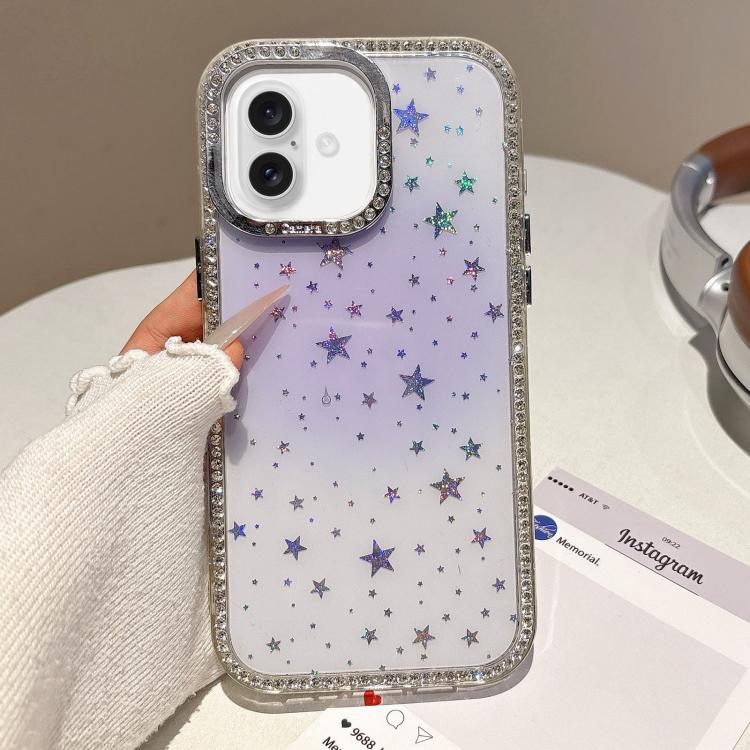 

For iPhone 17 Holographic Starry Pattern TPU Hybrid IMD Full Coverage Phone Case(Purple)